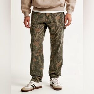 Abercrombie Men’s Olive Camo Athletic Loose Workwear Pants, 36x32